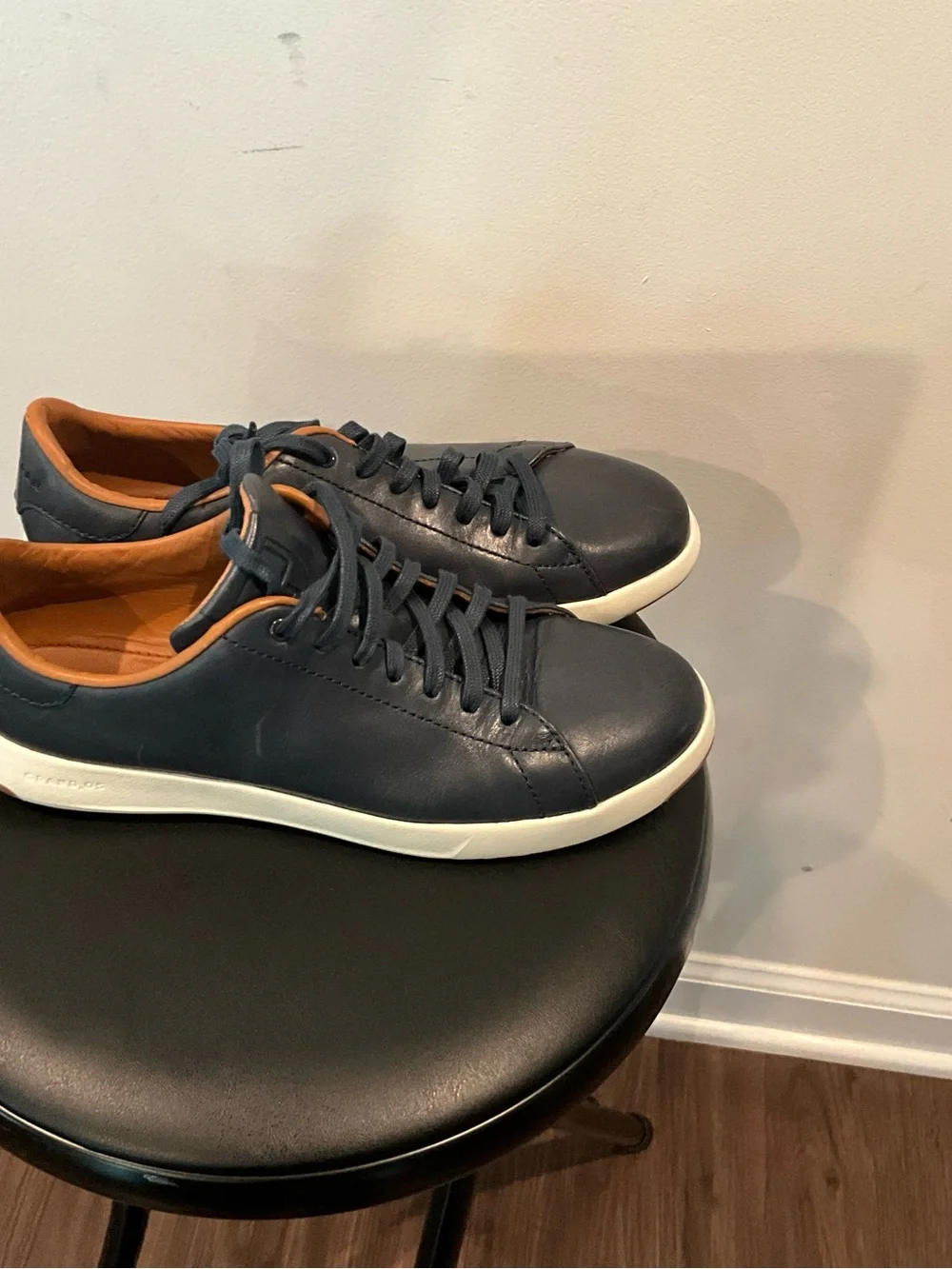 Cole Haan Navy Leather Sneakers with Tan Interior